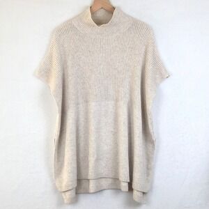 Seed Heritage Beige Cotton Wool Poncho Sweater OS One Sz Oatmeal Mock Neck S/S